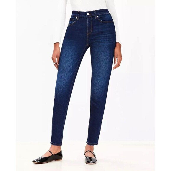 LOFT Curvy Skinny Mid Rise Women Jeans Size 10 30 Blue Slim Stretch Denim Jeans - Picture 1 of 12